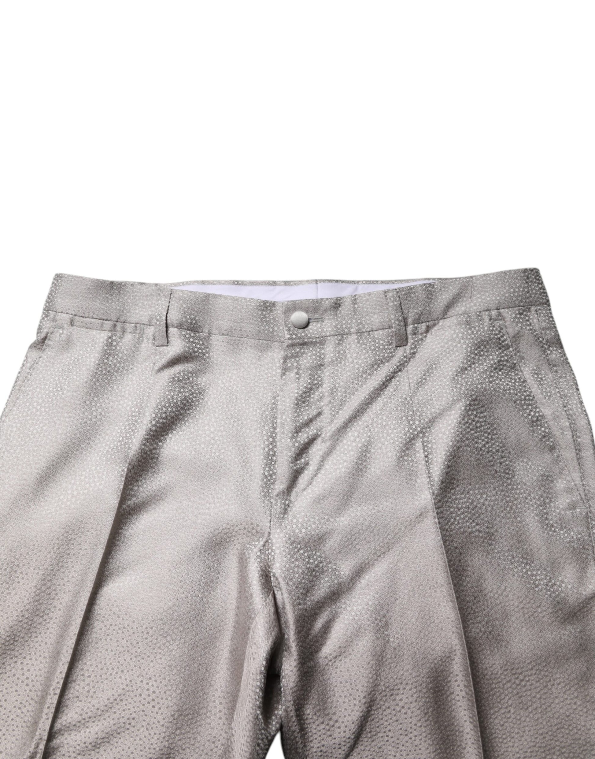 Dolce & Gabbana Light Gray Jacquard Silk Dotted 2 Piece Suit Dolce & Gabbana