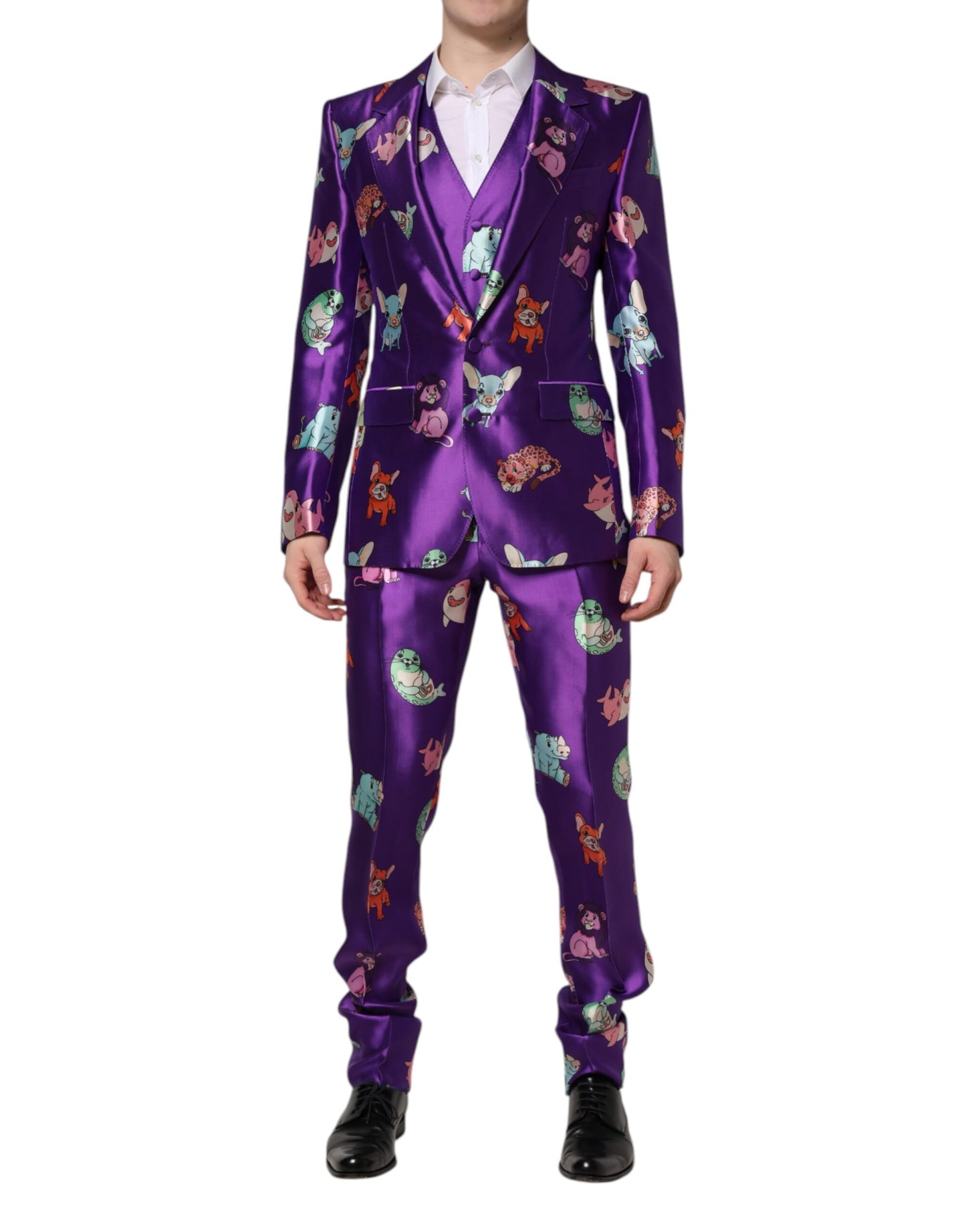 Dolce & Gabbana Purple Silk Animal Print 3 Piece Suit Dolce & Gabbana