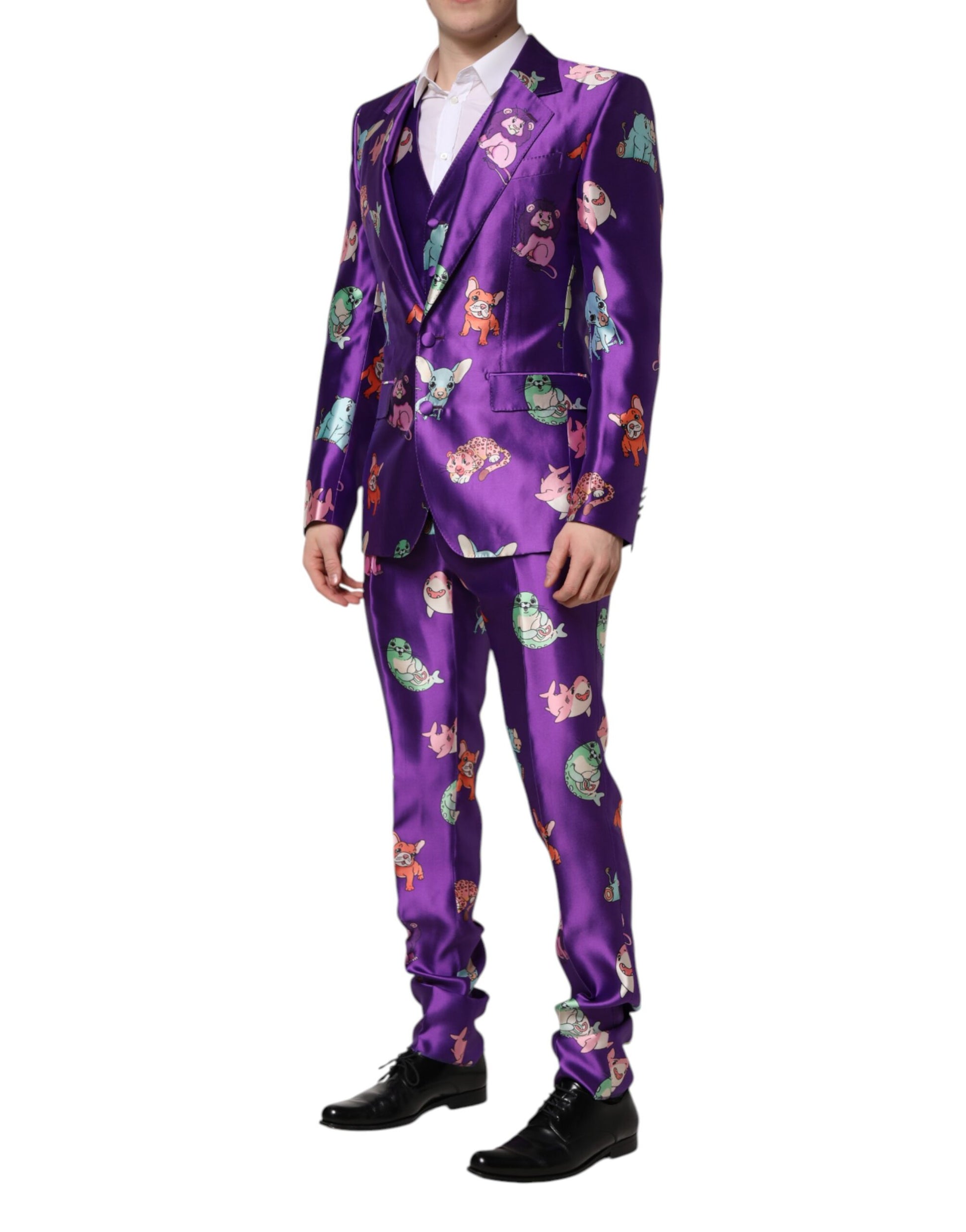 Dolce & Gabbana Purple Silk Animal Print 3 Piece Suit Dolce & Gabbana