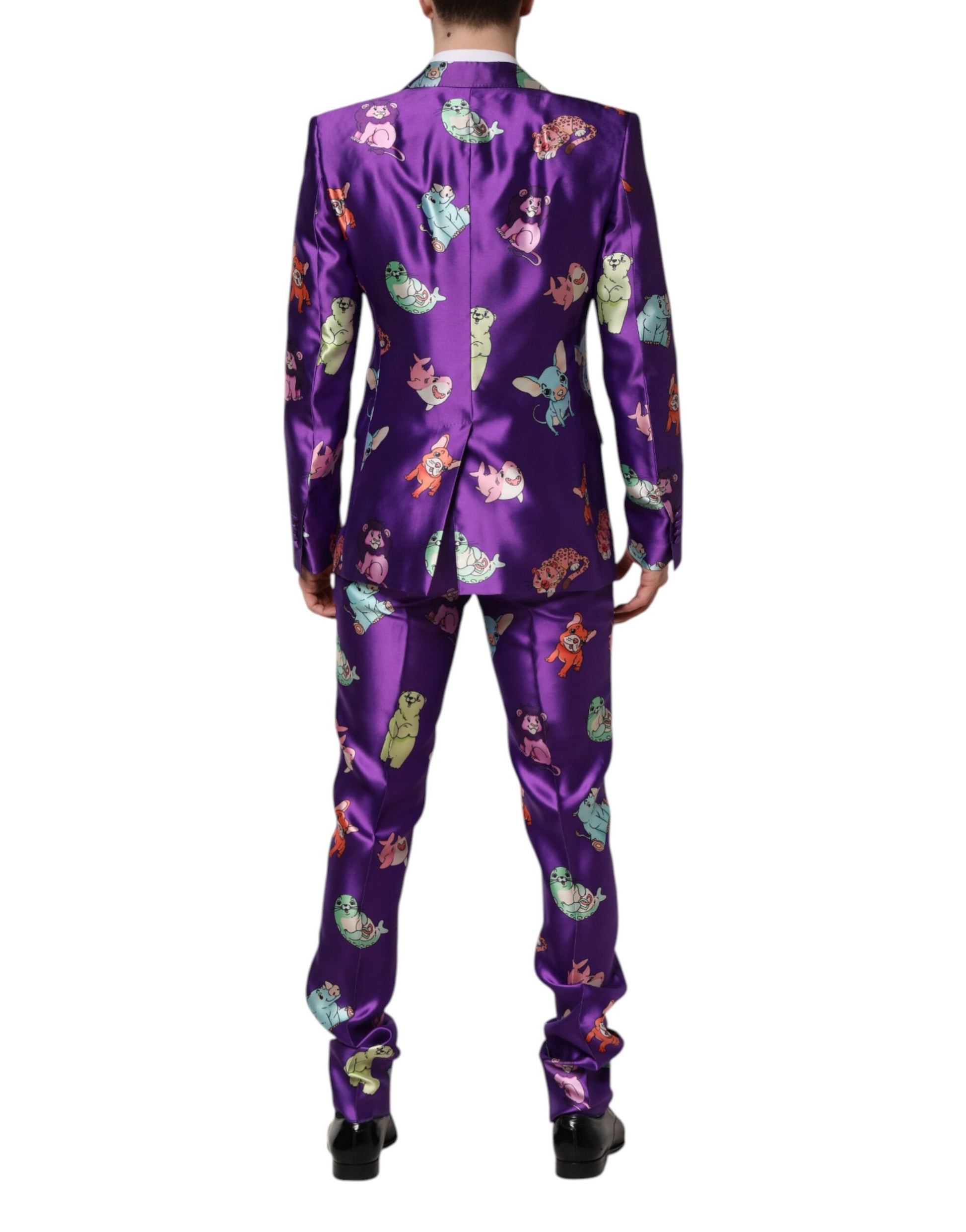 Dolce & Gabbana Purple Silk Animal Print 3 Piece Suit Dolce & Gabbana