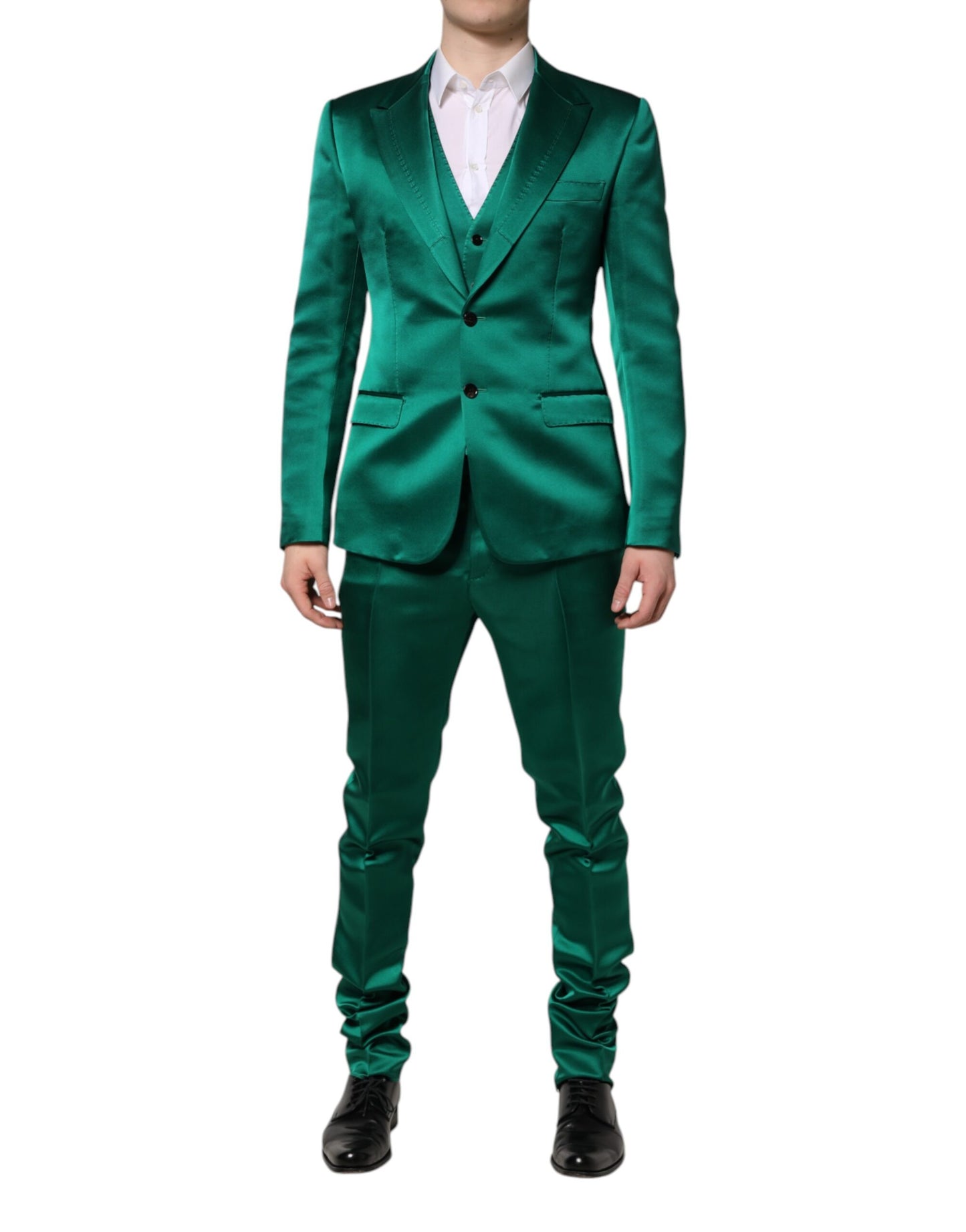 Dolce & Gabbana Green Silk 3 Piece Single Breasted Suit Dolce & Gabbana