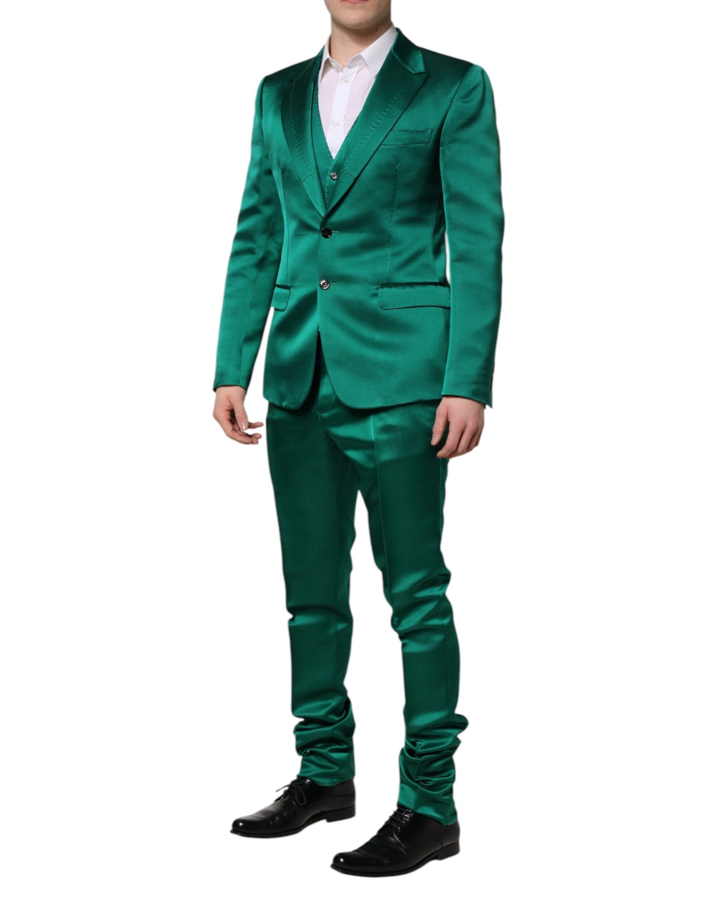 Dolce & Gabbana Green Silk 3 Piece Single Breasted Suit Dolce & Gabbana