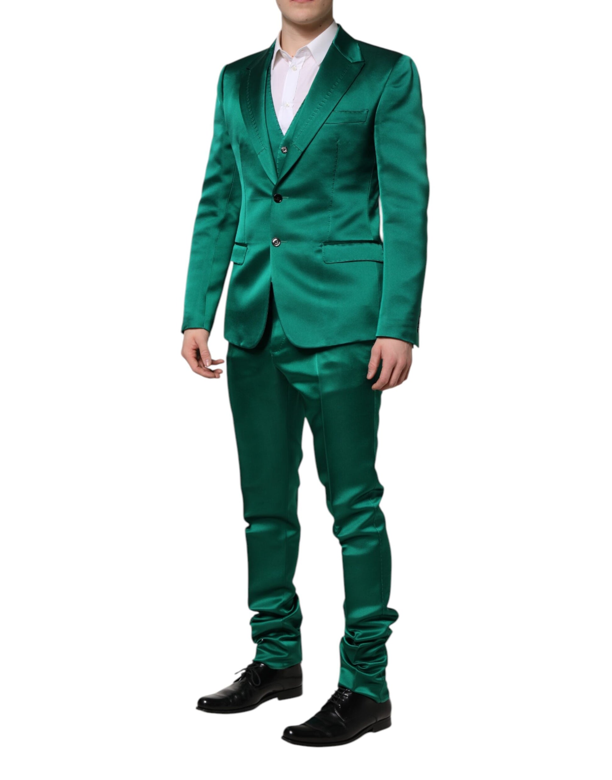 Dolce & Gabbana Green Silk 3 Piece Single Breasted Suit Dolce & Gabbana