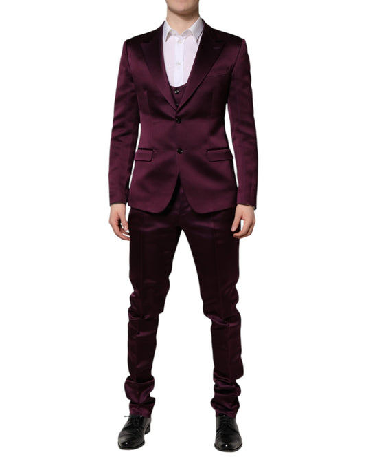 Dolce & Gabbana Dark Purple Silk 3Piece Single Breasted Suit Dolce & Gabbana