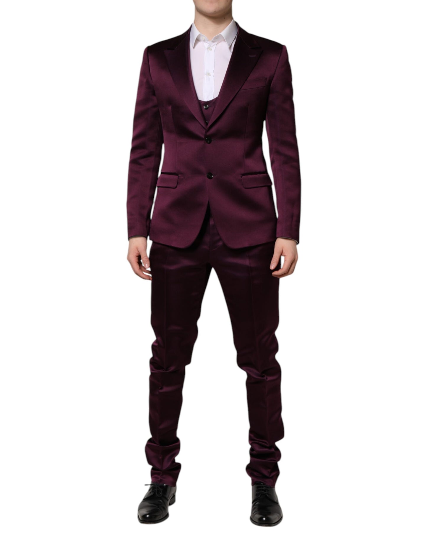 Dolce & Gabbana Dark Purple Silk 3Piece Single Breasted Suit Dolce & Gabbana