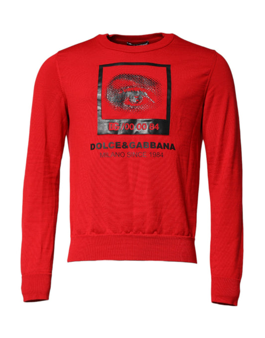 Dolce & Gabbana Red Eye Print Crew Neck Men Pullover Sweater Dolce & Gabbana
