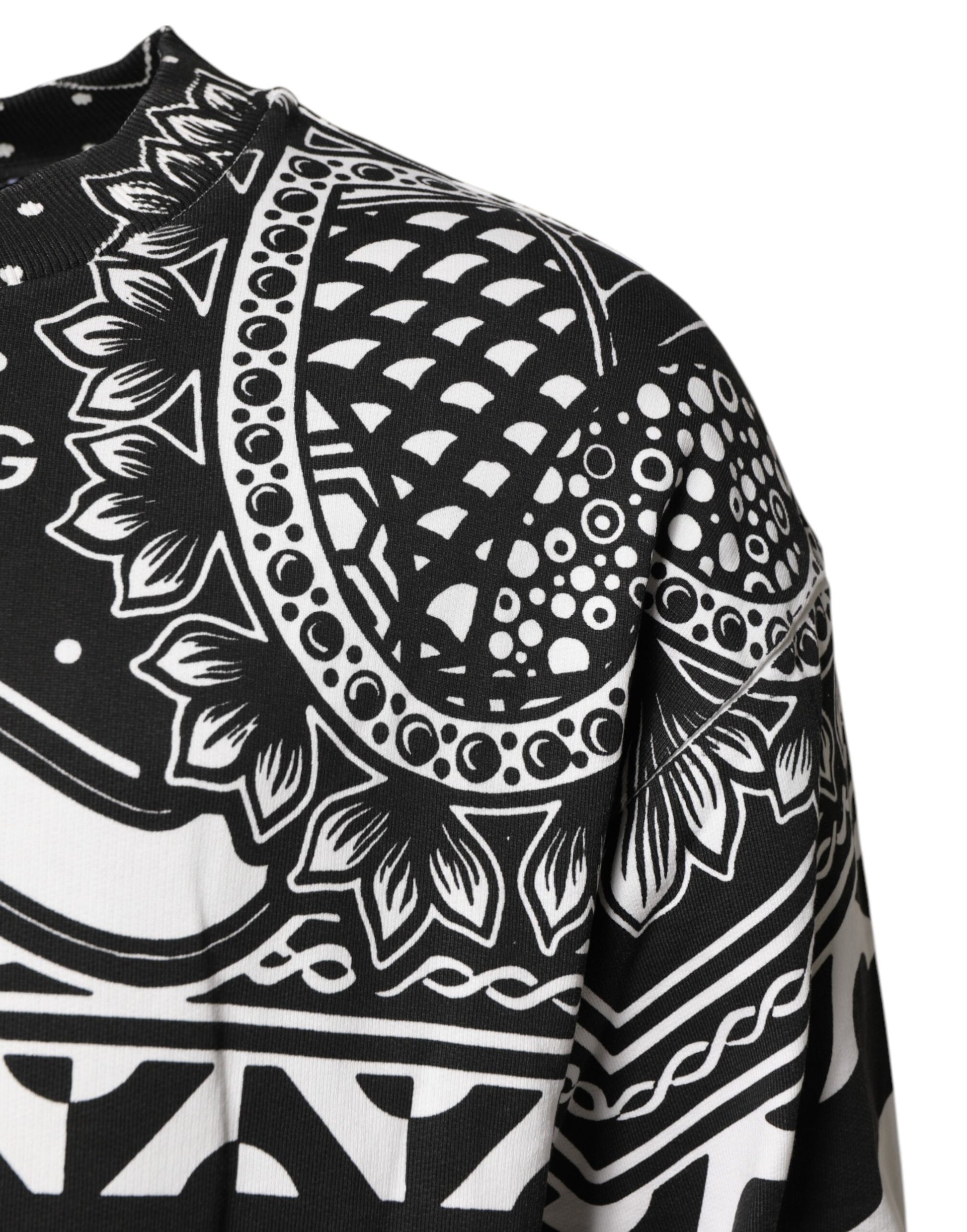 Dolce & Gabbana Black White Bandana Cotton Men Sweatshirt Sweater Dolce & Gabbana