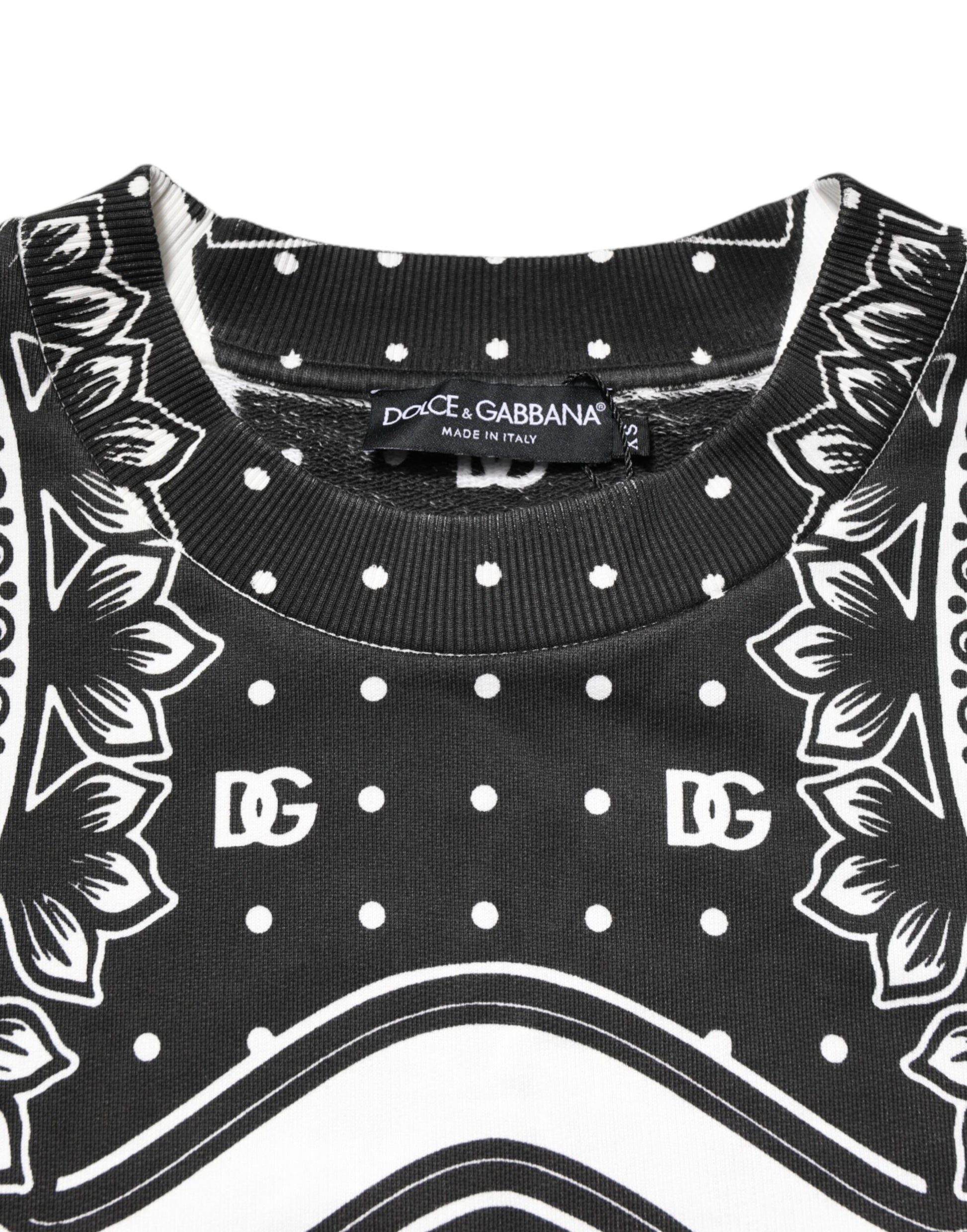 Dolce & Gabbana Black White Bandana Cotton Men Sweatshirt Sweater Dolce & Gabbana