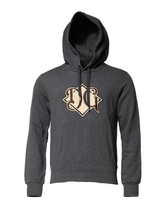 Dolce & Gabbana Gray Logo Patch Hooded Sweatshirt Sweater Dolce & Gabbana