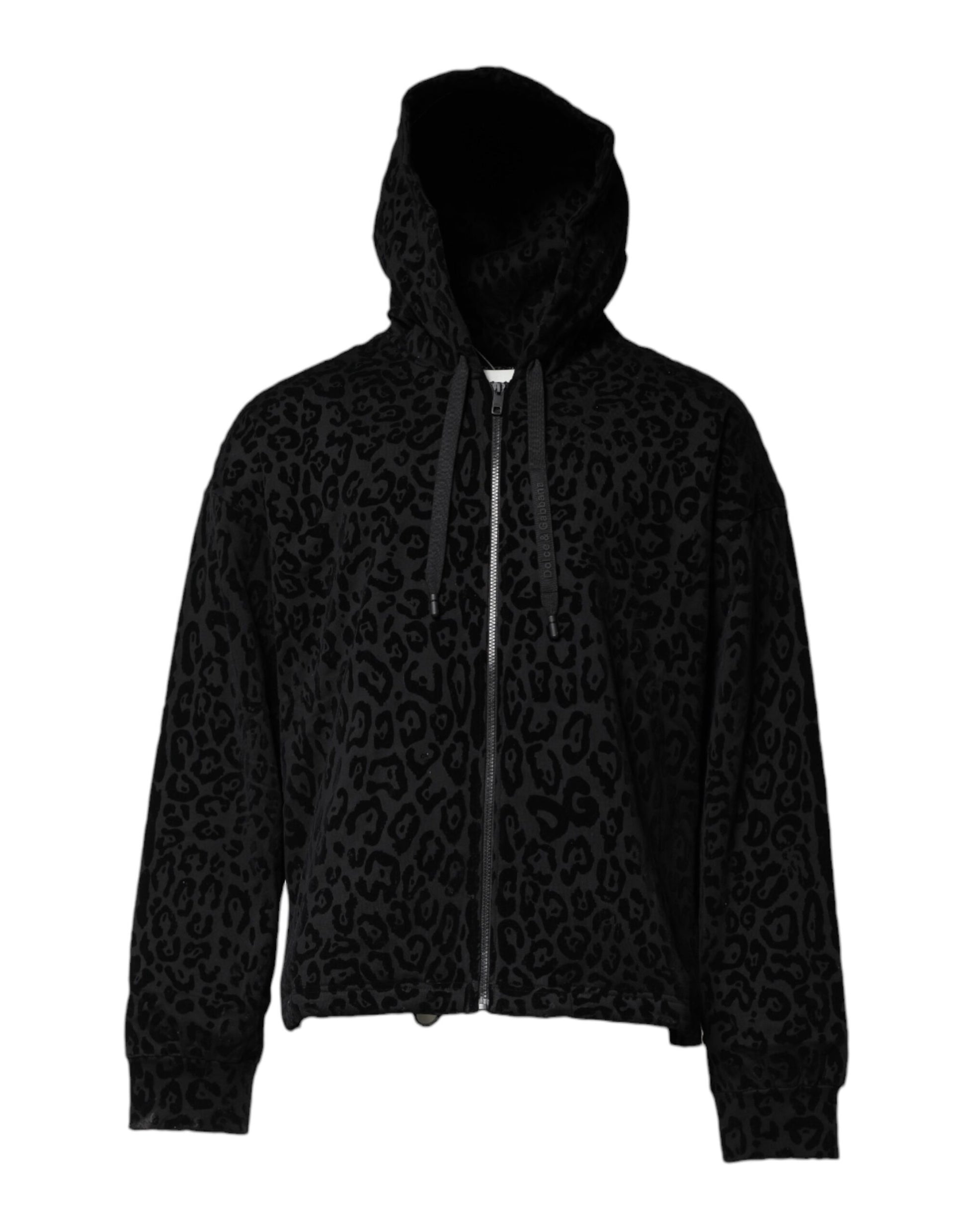 Dolce & Gabbana Black Leopard Full Zip Hooded Sweatshirt Sweater Dolce & Gabbana