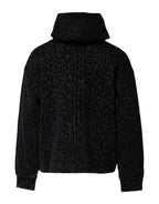 Dolce & Gabbana Black Leopard Full Zip Hooded Sweatshirt Sweater Dolce & Gabbana