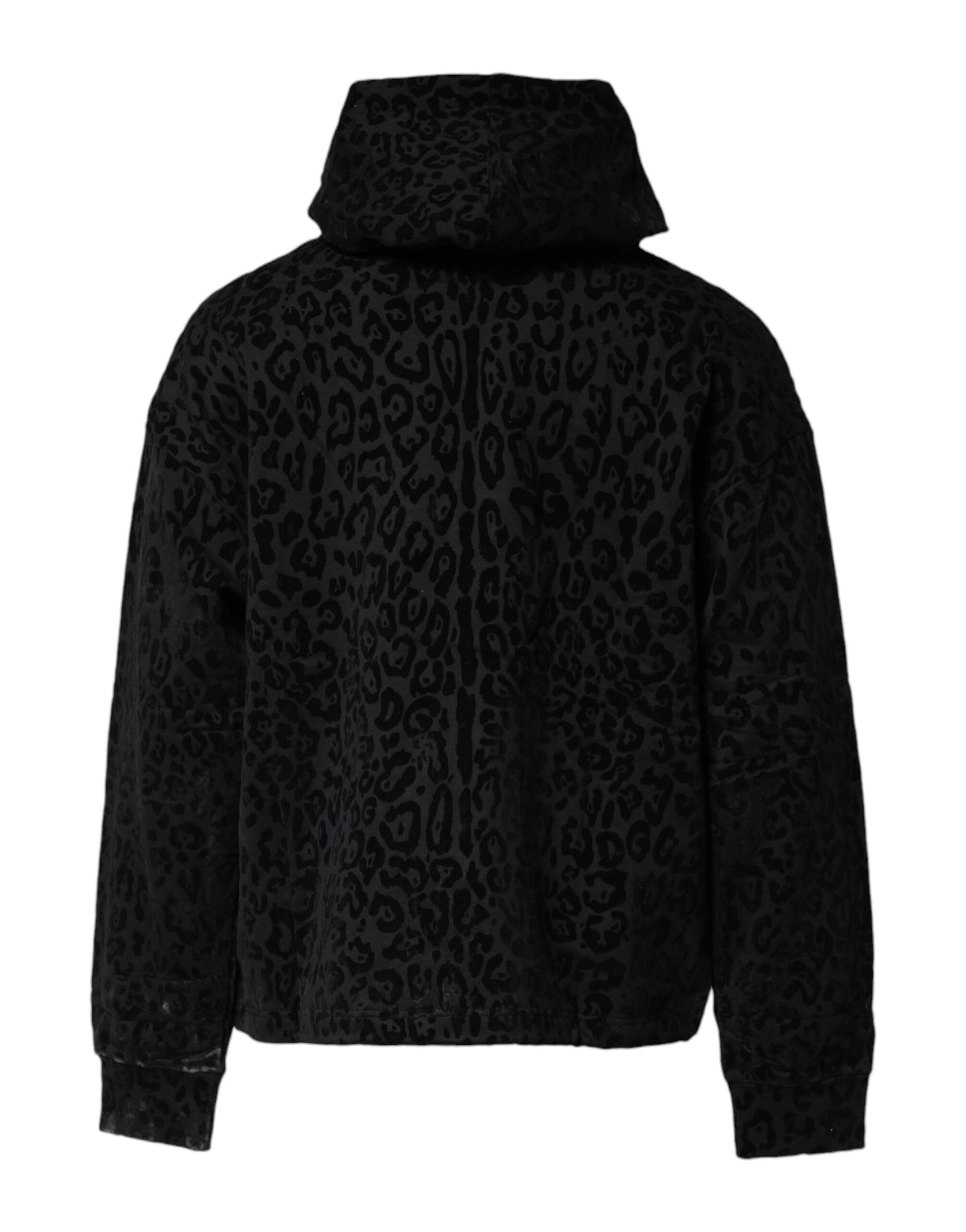 Dolce & Gabbana Black Leopard Full Zip Hooded Sweatshirt Sweater Dolce & Gabbana