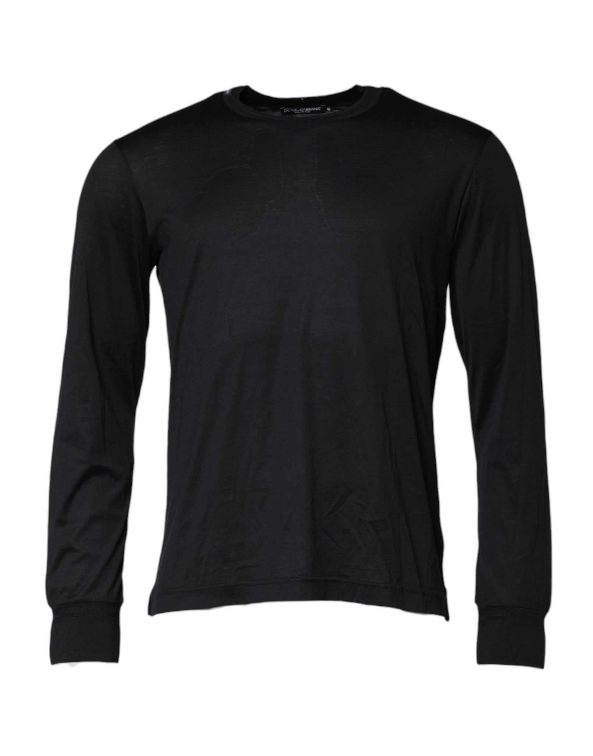 Dolce & Gabbana Dark Blue Silk Crew Neck Men Pullover Sweater Dolce & Gabbana