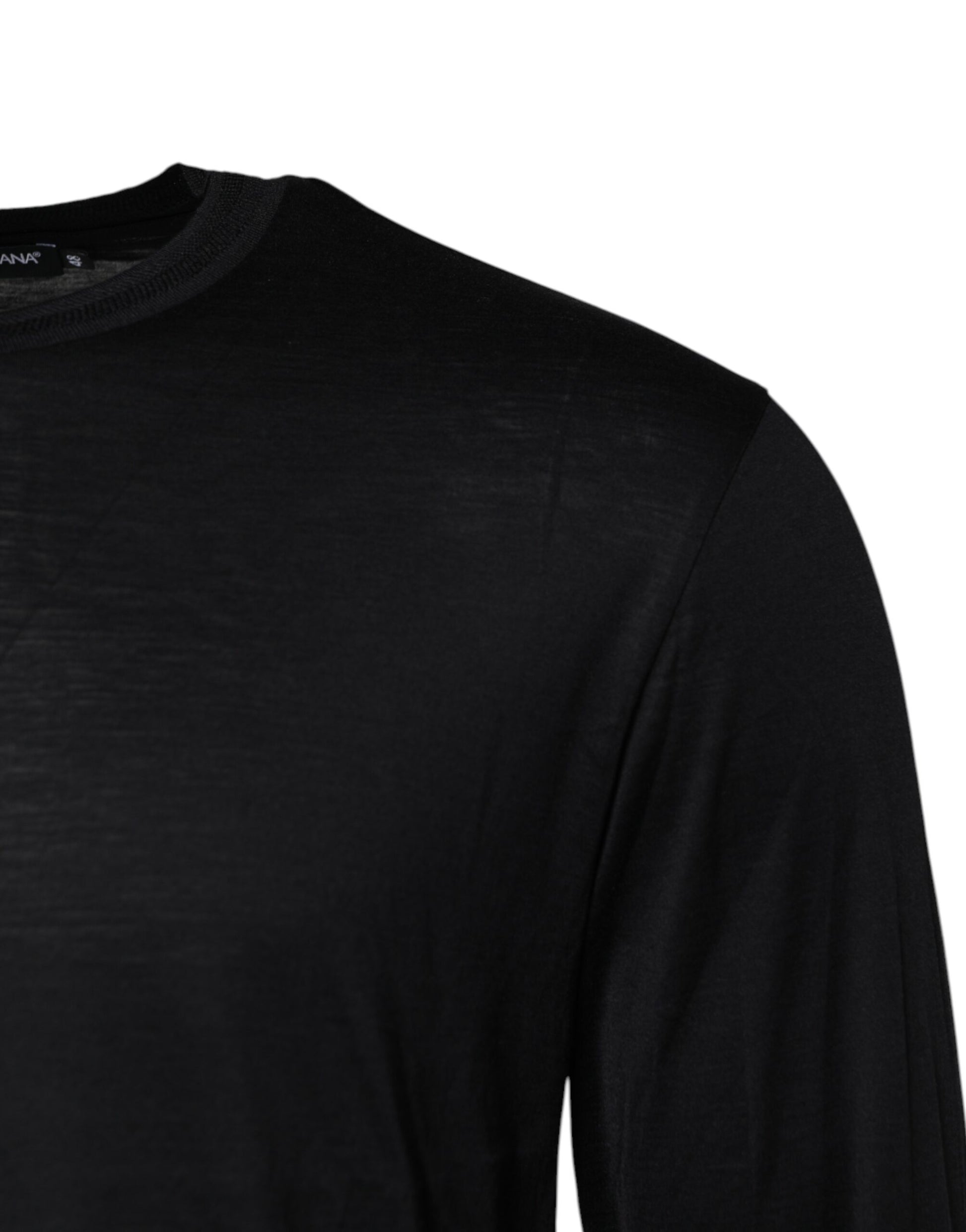 Dolce & Gabbana Dark Blue Silk Crew Neck Men Pullover Sweater Dolce & Gabbana