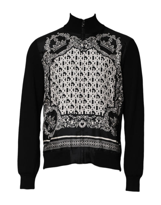 Dolce & Gabbana Black White Bandana Print Full Zip Sweater Dolce & Gabbana