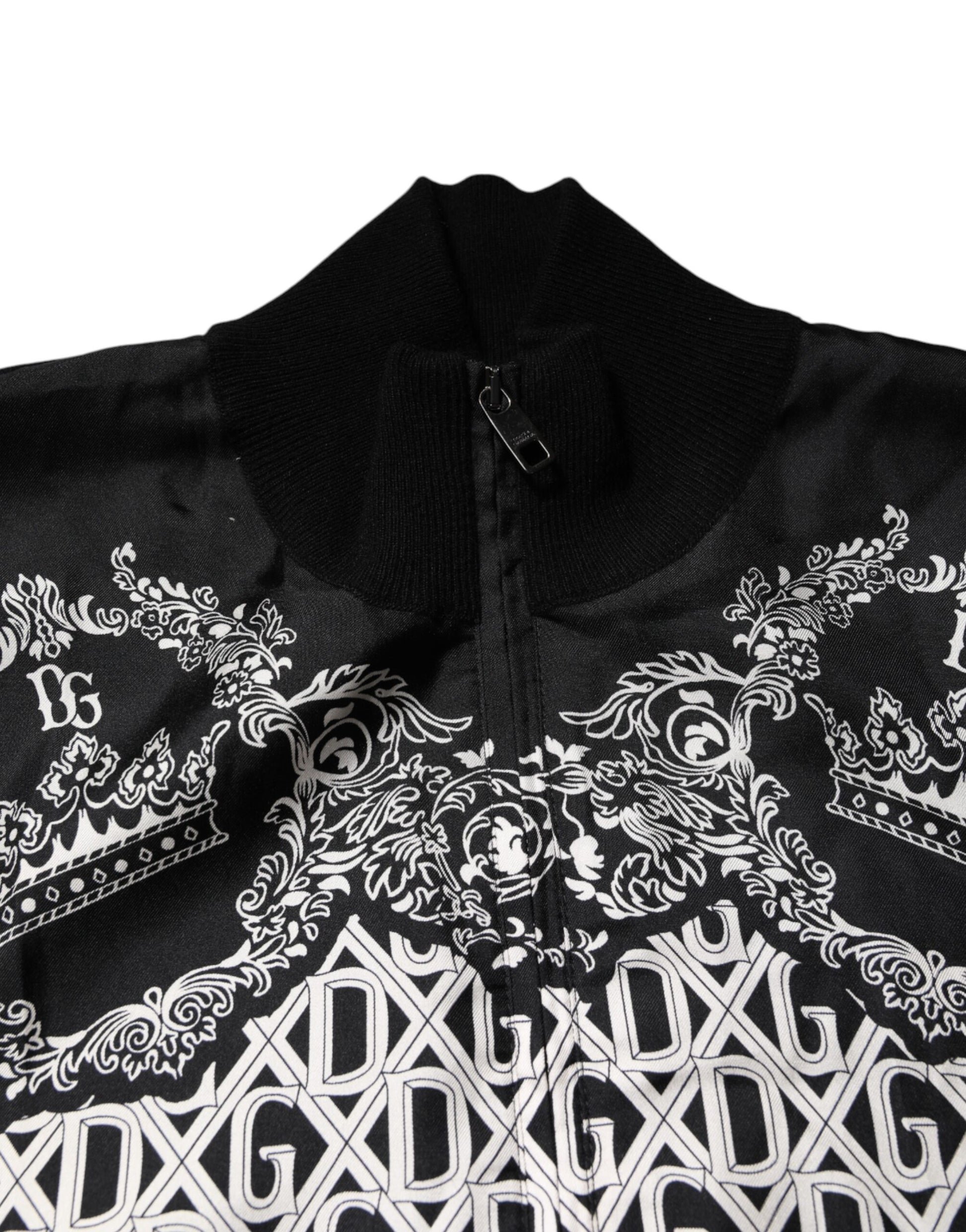 Dolce & Gabbana Black White Bandana Print Full Zip Sweater Dolce & Gabbana