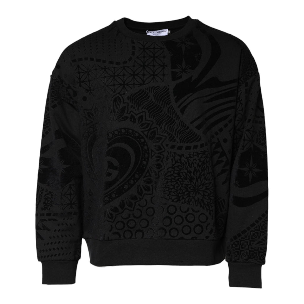 Dolce & Gabbana Black Printed Crew Neck Sweatshirt Sweater