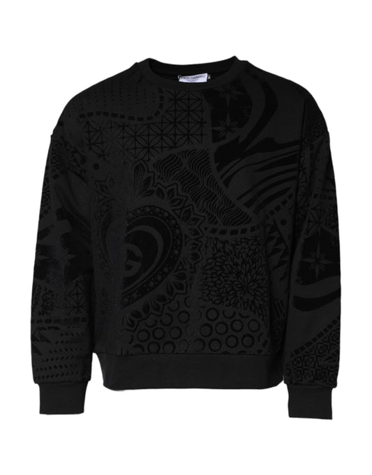 Dolce & Gabbana Black Printed Crew Neck Sweatshirt Sweater Dolce & Gabbana