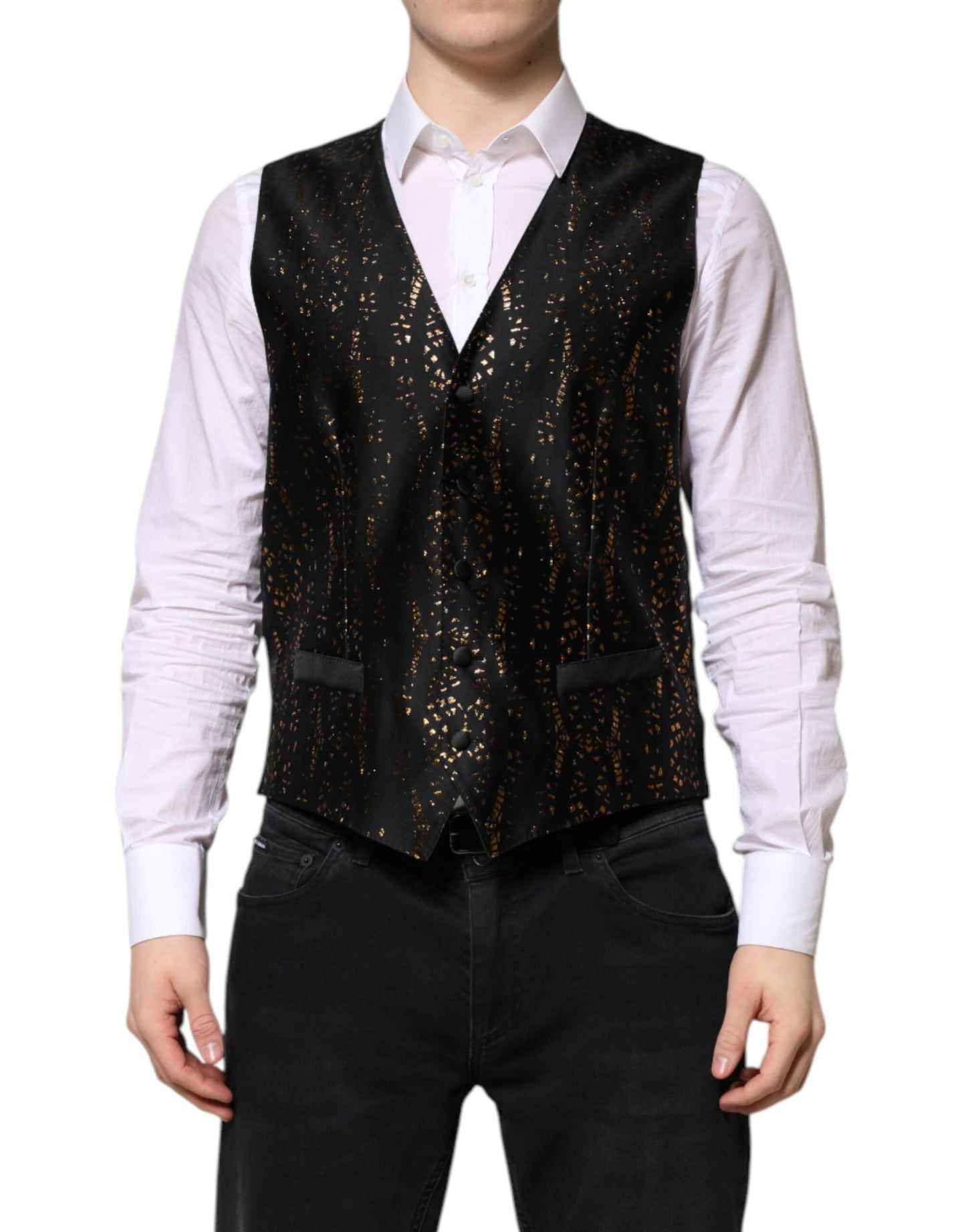 Dolce & Gabbana Black Lurex Dress Formal Men Waistcoat Vest Dolce & Gabbana