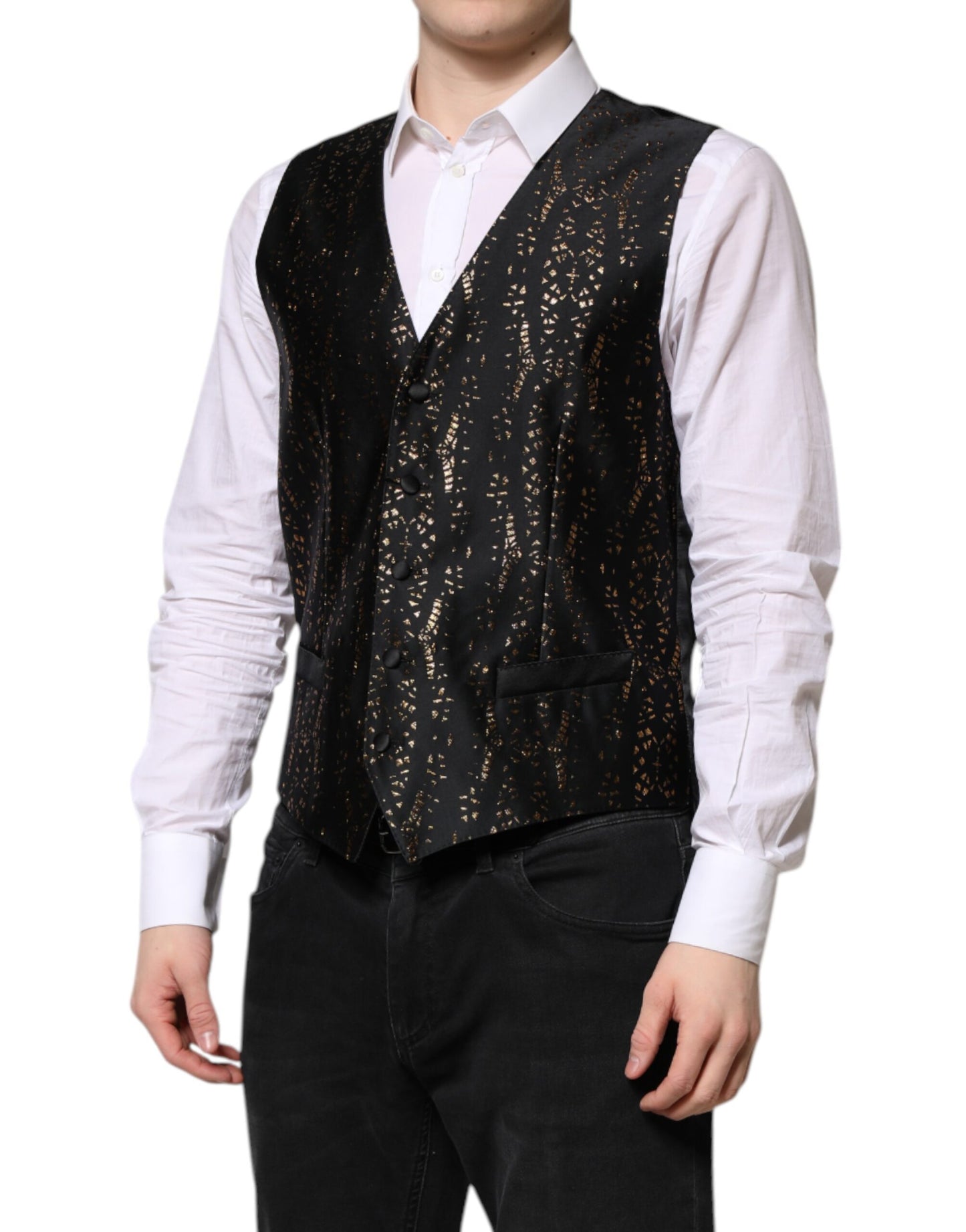 Dolce & Gabbana Black Lurex Dress Formal Men Waistcoat Vest Dolce & Gabbana