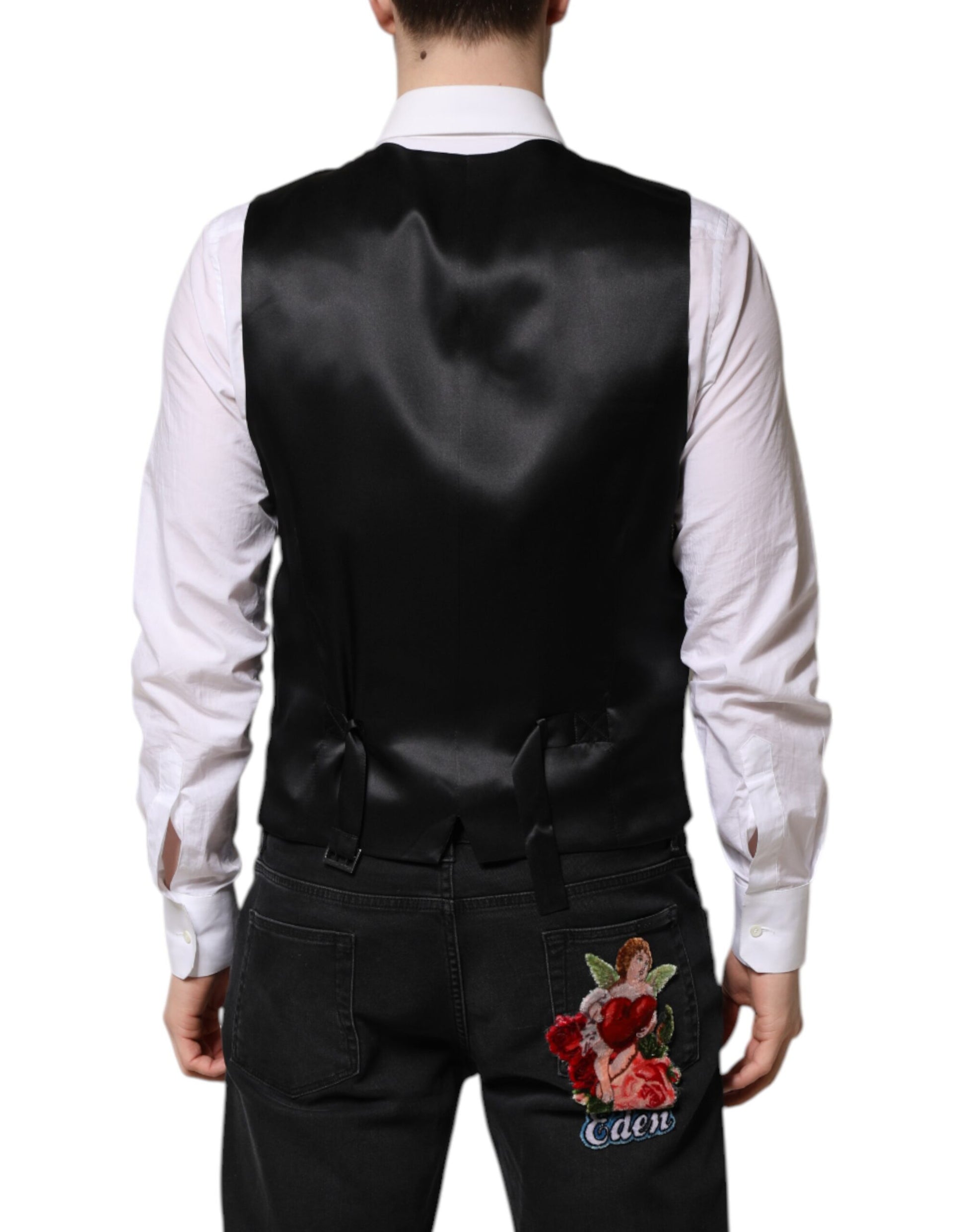 Dolce & Gabbana Black Lurex Dress Formal Men Waistcoat Vest Dolce & Gabbana