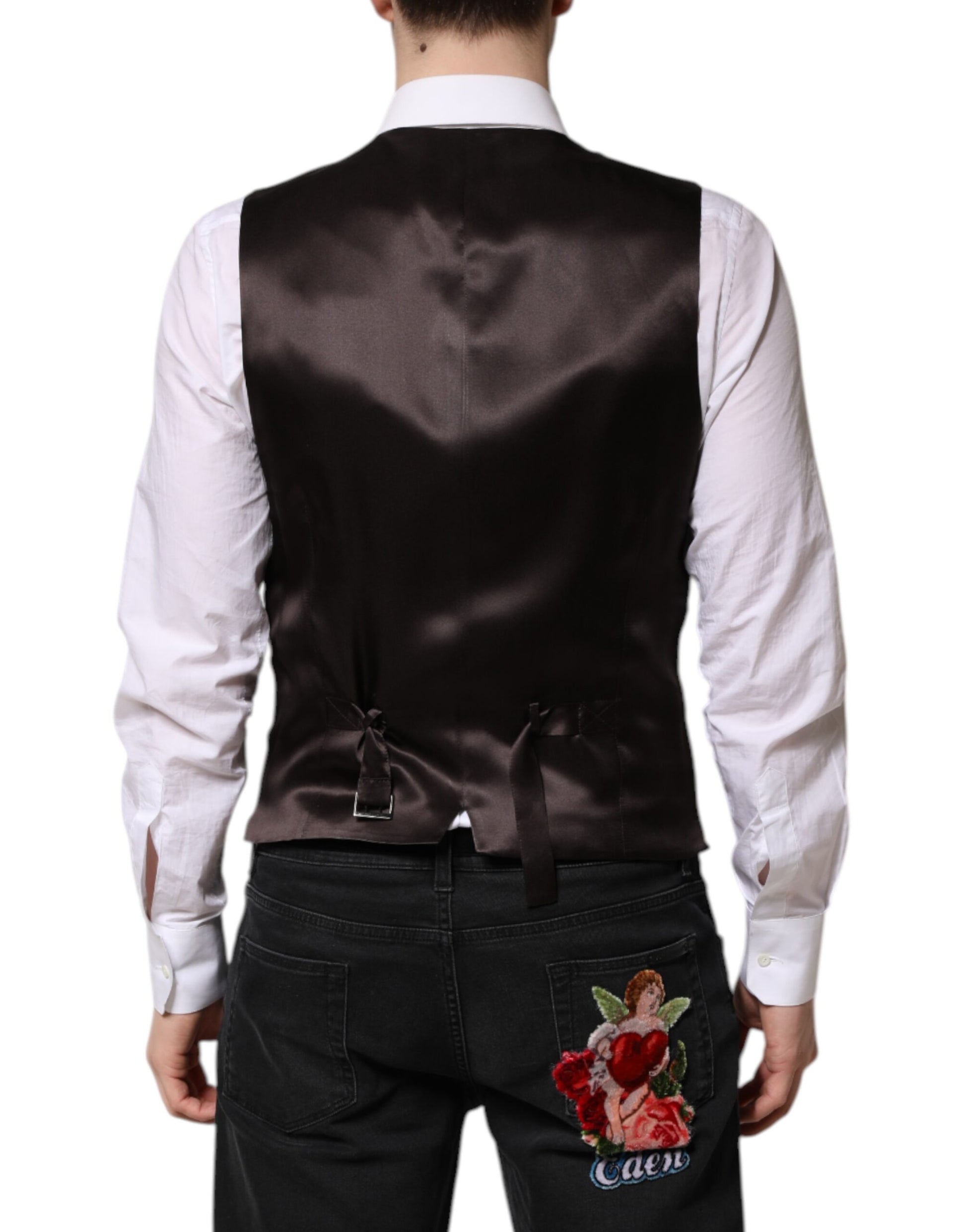 Dolce & Gabbana Black Stripes Wool Formal Men Waistcoat Vest Dolce & Gabbana