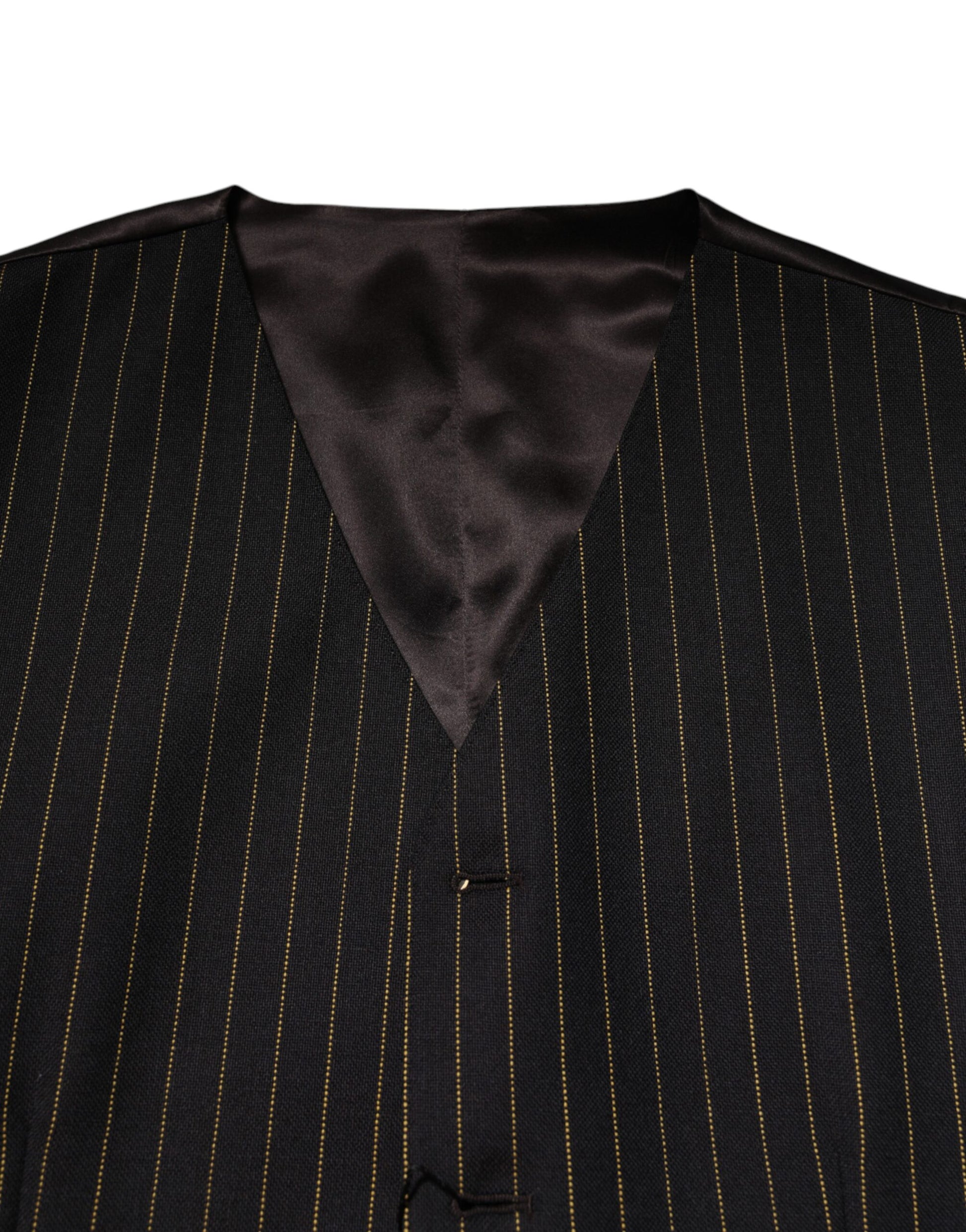 Dolce & Gabbana Black Stripes Wool Formal Men Waistcoat Vest Dolce & Gabbana