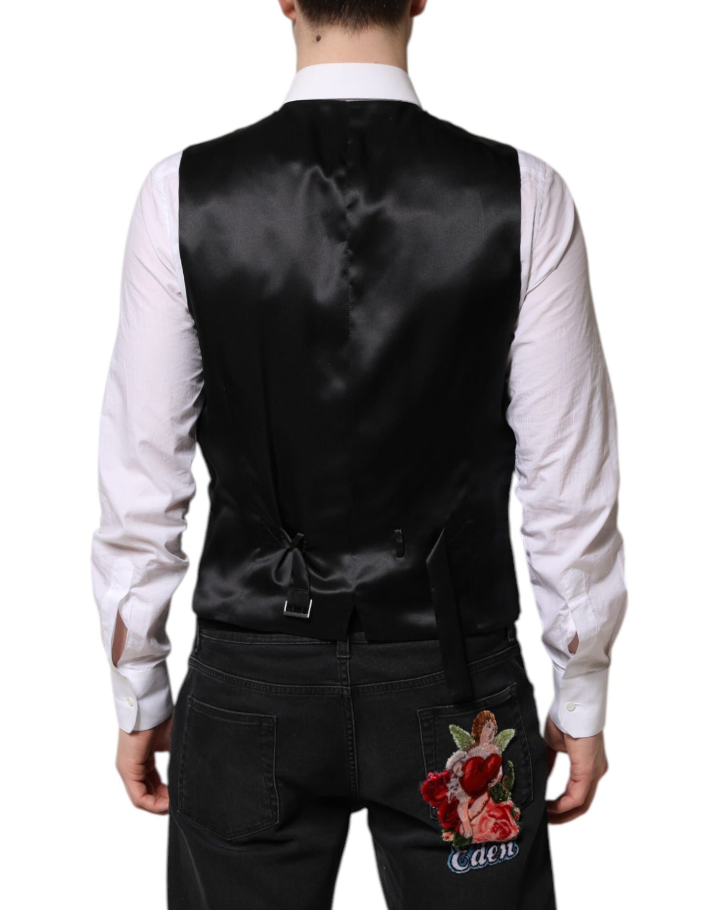 Dolce & Gabbana Black Gold Jacquard Formal Men Waistcoat Vest Dolce & Gabbana