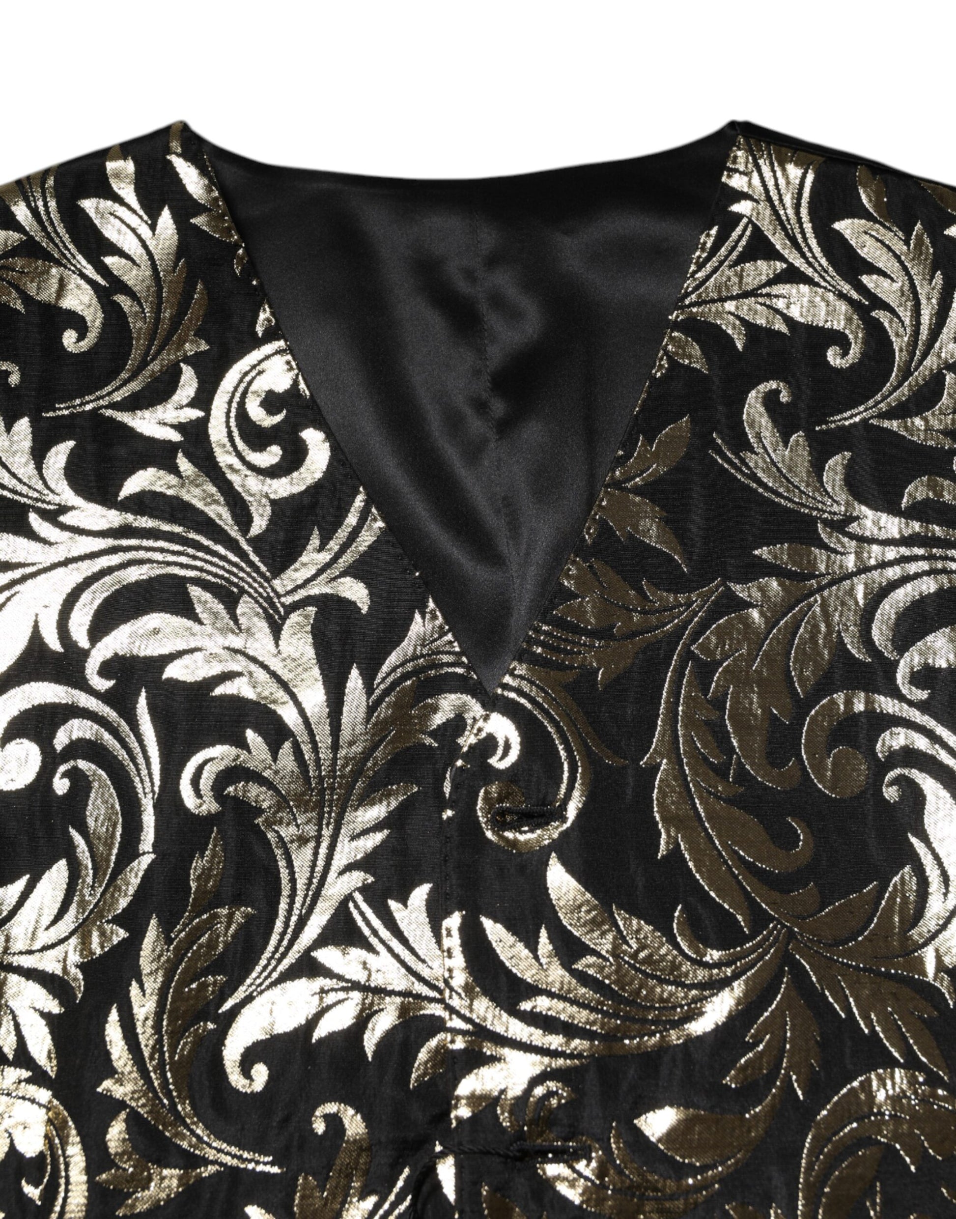 Dolce & Gabbana Black Gold Jacquard Formal Men Waistcoat Vest Dolce & Gabbana