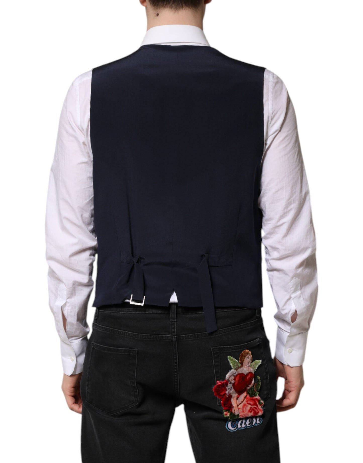 Dolce & Gabbana Blue Stripes Wool Formal Men Waistcoat Vest Dolce & Gabbana