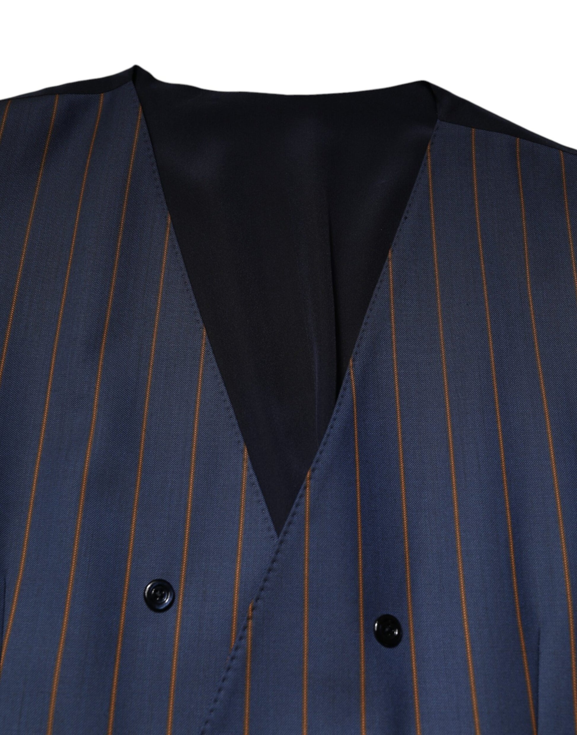 Dolce & Gabbana Blue Stripes Wool Formal Men Waistcoat Vest Dolce & Gabbana