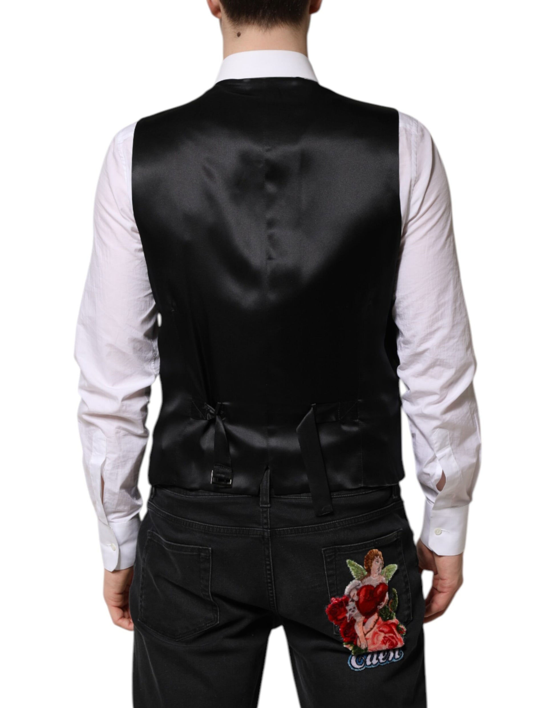Dolce & Gabbana Black Wool Dress Formal Men Waistcoat Vest Dolce & Gabbana