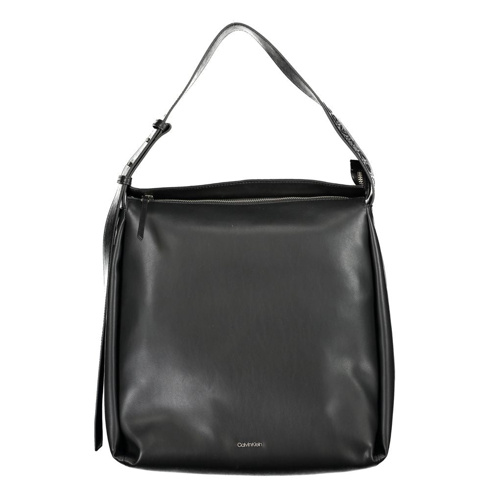 Black Calvin Klein polyester women's bag with sleek design and adjustable strap, suitable for casual or formal occasions.