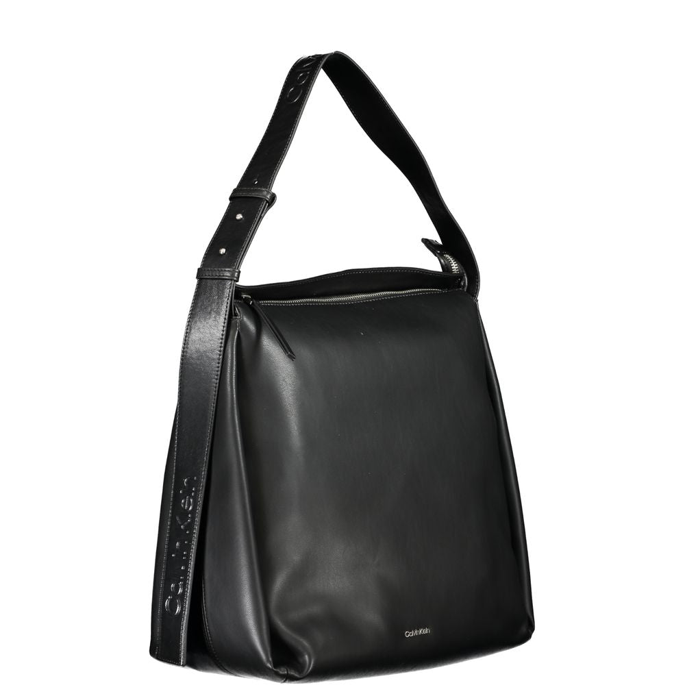 Calvin Klein black polyester women's bag with sleek design and top handles, ideal for everyday use.