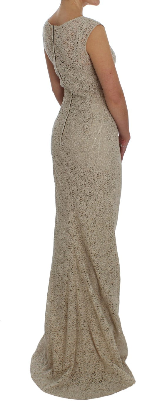 Dolce & Gabbana Beige Ricamo Cutout Cotton Sheath Dress Dolce & Gabbana