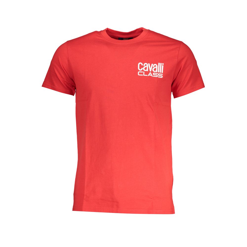 Cavalli Class Rosso cotton men's T-shirt with a classic fit and short sleeves, featuring the brand's logo on the chest.