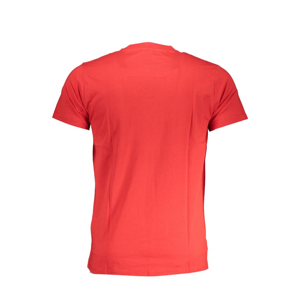 Cavalli Class Rosso cotton men's T-shirt featuring a classic crew neck and soft fabric, styled casually on a model.