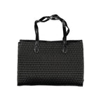 Mario Valentino Nero women's polyurethane bag with sleek design and silver hardware, featuring a top handle and shoulder strap.