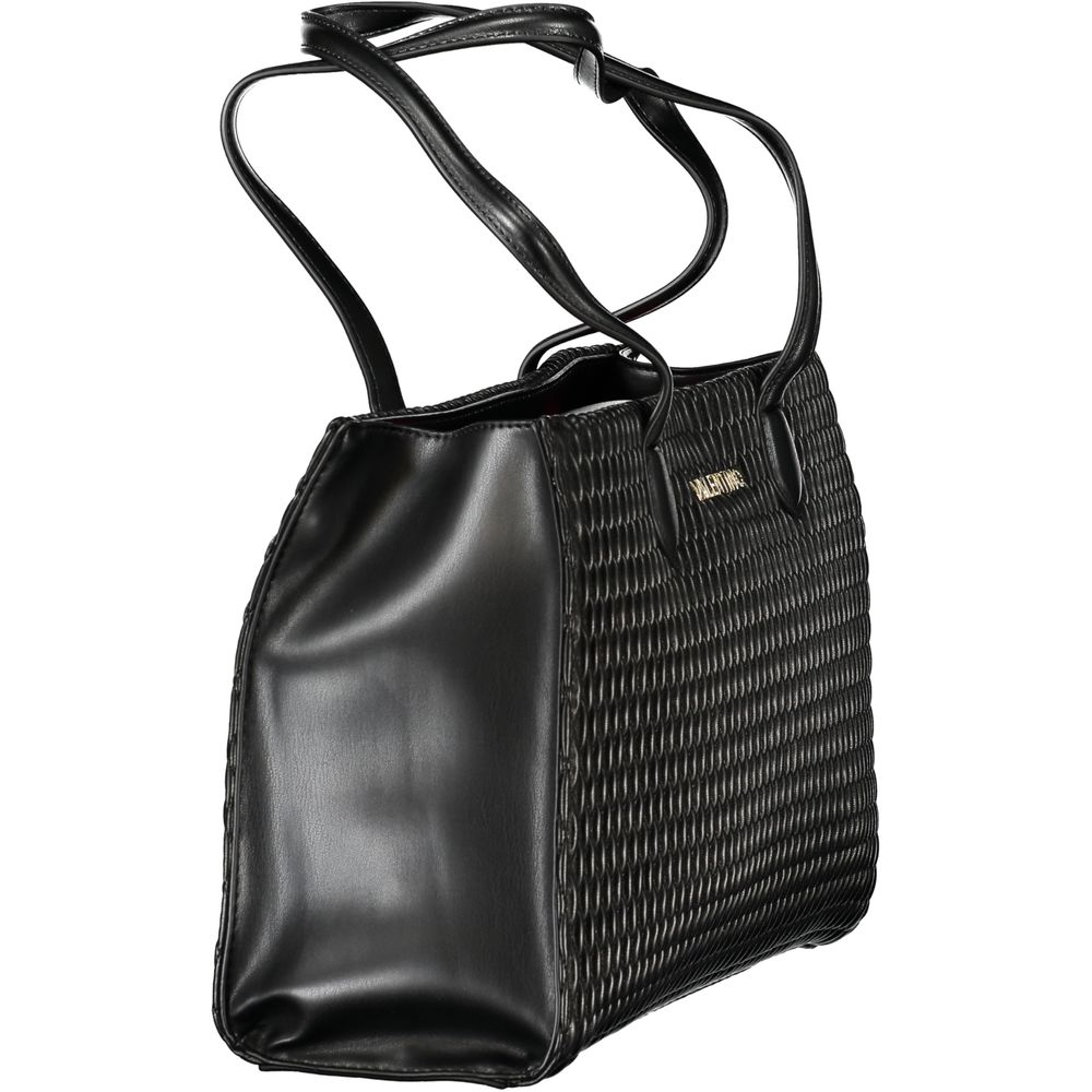 Mario Valentino Nero polyurethane women's bag with sleek design and subtle logo, featuring top handles and spacious interior.