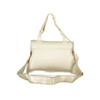 Mario Valentino beige polyurethane women's bag with sleek design and top handle, featuring gold-tone hardware and spacious interior.