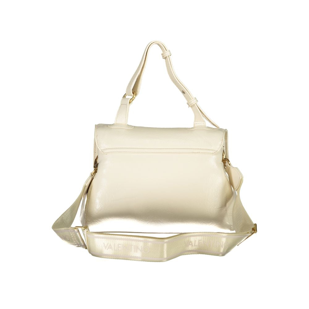 Mario Valentino beige polyurethane women's bag with sleek design and top handle, featuring gold-tone hardware and spacious interior.
