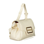 Mario Valentino beige polyurethane women's bag with structured design and top handles, featuring a sleek, modern style.