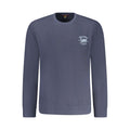 Blue cotton men's sweater by Lee, featuring a classic crew neck and ribbed cuffs, displayed on a neutral background.