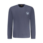 Blue cotton men's sweater by Lee, featuring a classic crew neck and ribbed cuffs, displayed on a neutral background.