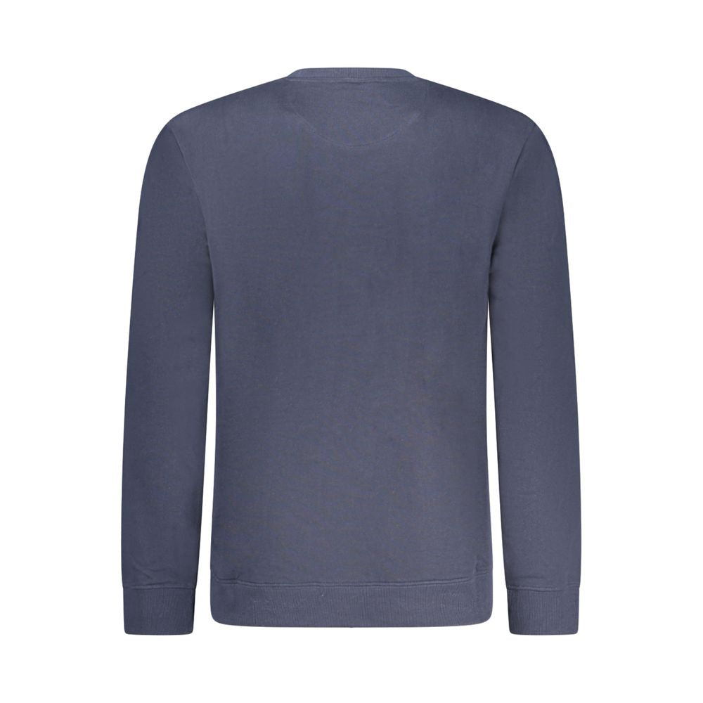 Lee blue cotton men's sweater displayed on a hanger, featuring a classic crew neck and ribbed cuffs and hem.