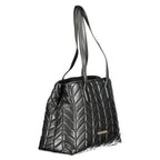 Mario Valentino Nero polyurethane women's bag with sleek design and silver hardware, featuring a top handle and adjustable strap.