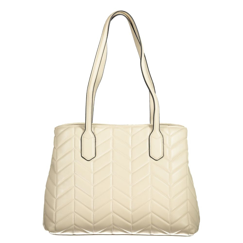Mario Valentino beige polyurethane women's bag with top handles and sleek design, perfect for casual or formal outfits.