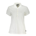 White cotton women's polo shirt by North Sails, featuring a classic collar and short sleeves, displayed on a plain background.