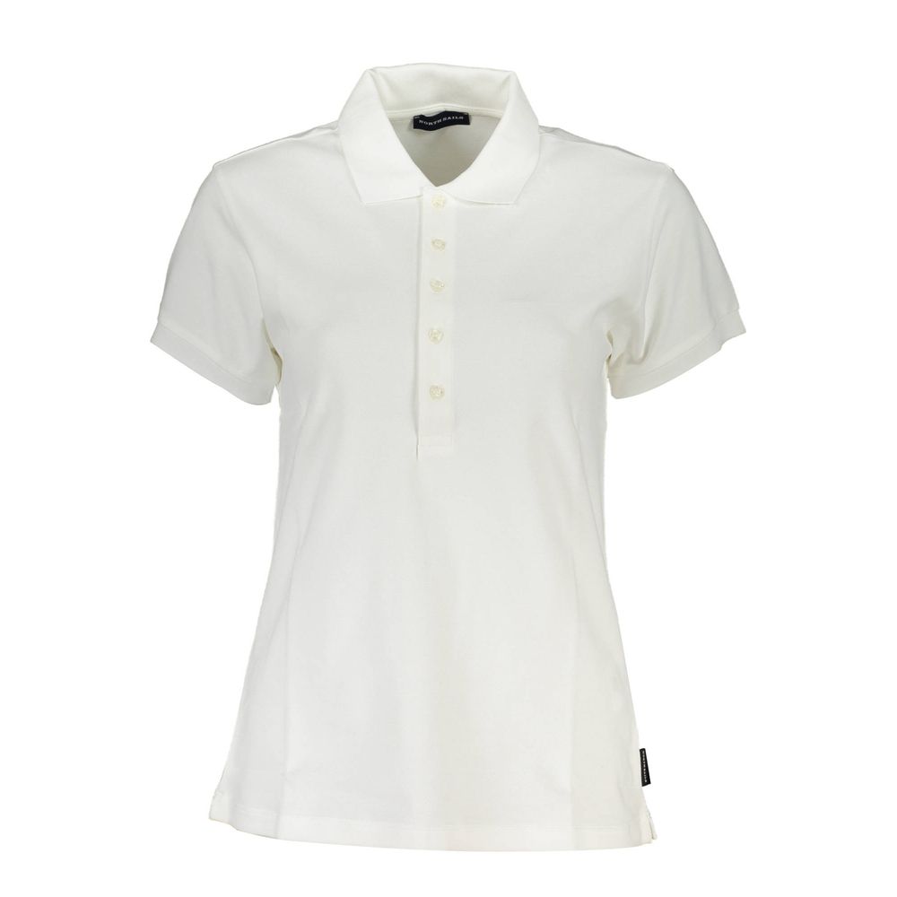 White cotton women's polo shirt by North Sails, featuring a classic collar and short sleeves, displayed on a plain background.