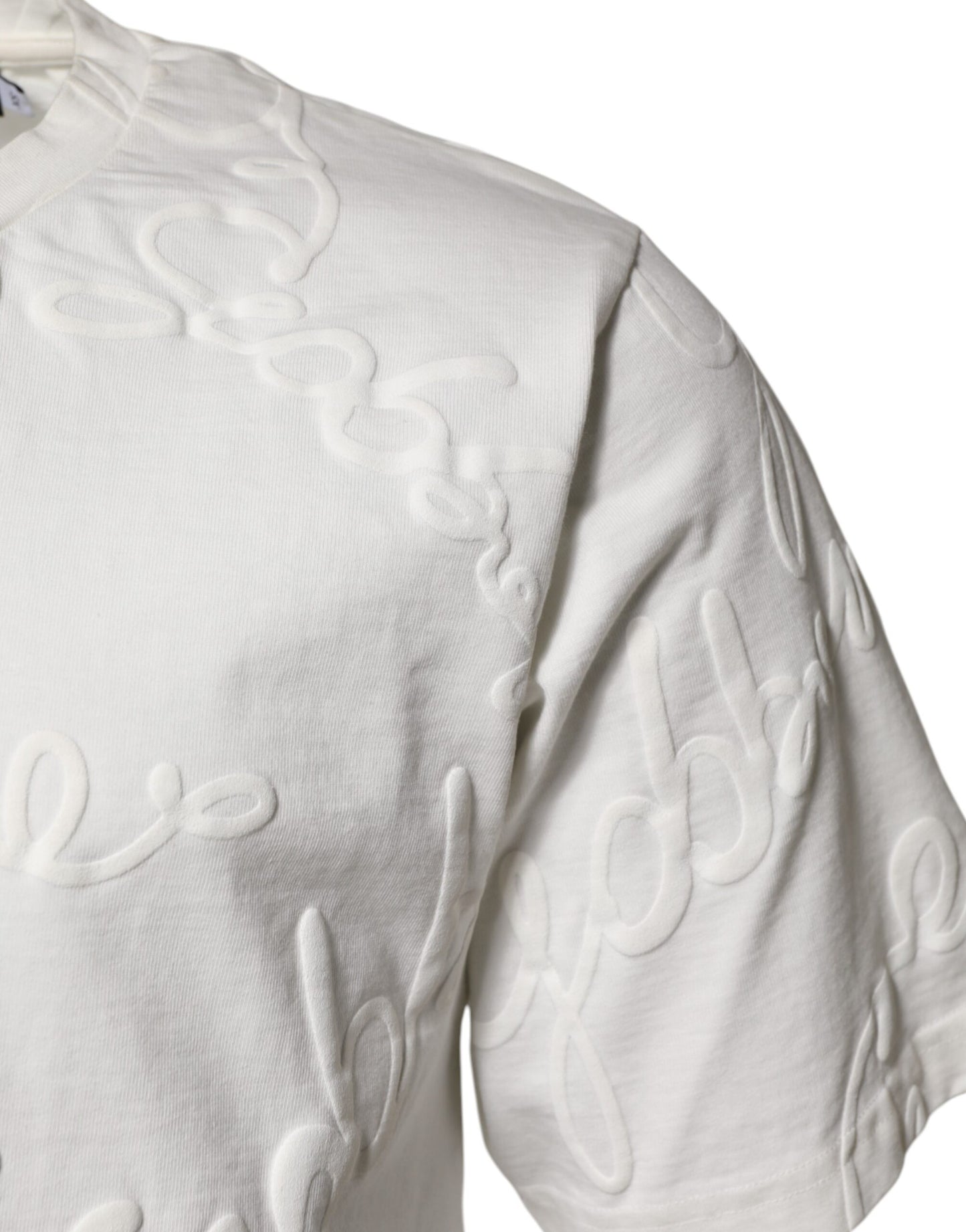 Dolce & Gabbana White Cotton Logo Embossed Crew Neck T-shirt Dolce & Gabbana